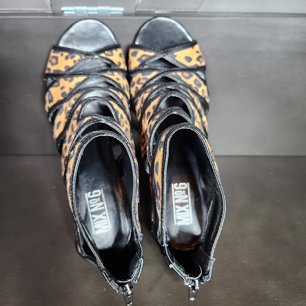 Mix No6 Leopard Print Strappy High-Heel Sandals Leopard Print Womens 8 - Picture 7 of 11